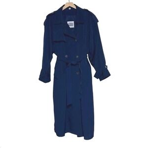 Vintage‎ Adrian Jordan Navy Blue Trench Coat Full Length Belted Double Breasted